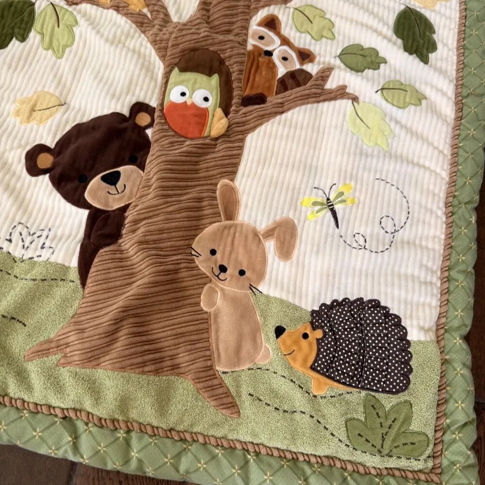 Lambs & Ivy ECHO Woodland Crib Quilt Comforter Fox Owl Bear Hedgehog Rattle